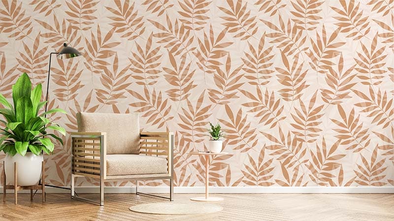 Watercolor Tropic Palm Leaves Wallpaper Mural shown in a room