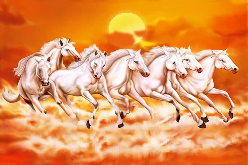 Beautiful Seven White Horses Art Wallpaper Mural pattern detail