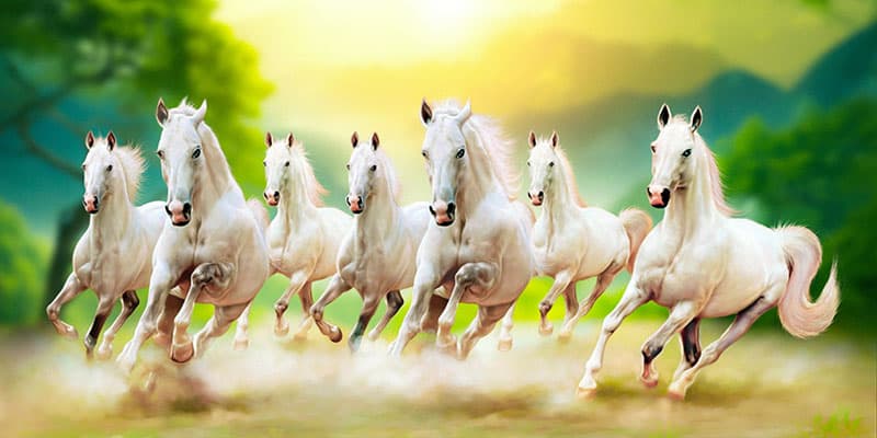 Winds of Prosperity Seven Horse Wallpaper Mural pattern detail