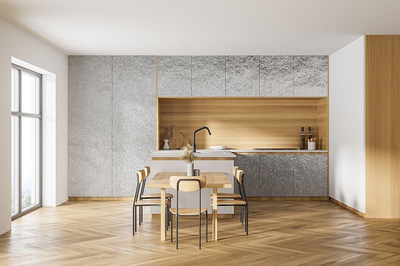 Celestial Sheen Silver Texture Wallpaper Mural shown in a room
