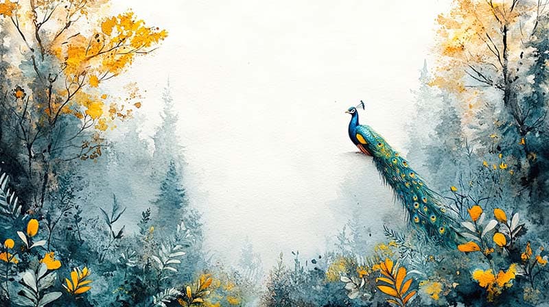 Forest Dreamscape with Peacock Elegance Wallpaper pattern detail