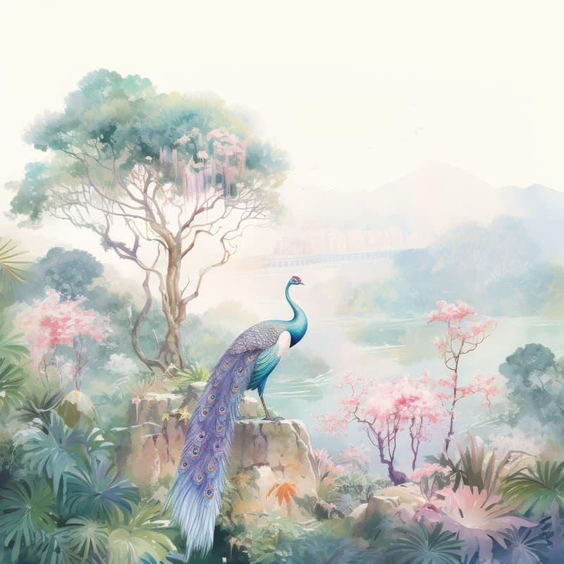 Forest Jewels, The Peacock’s Haven Wallpaper Mural pattern detail