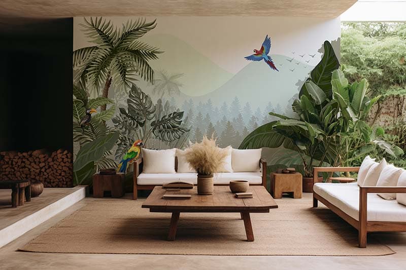 Tropical Landscape Mural Wallpaper shown in a room