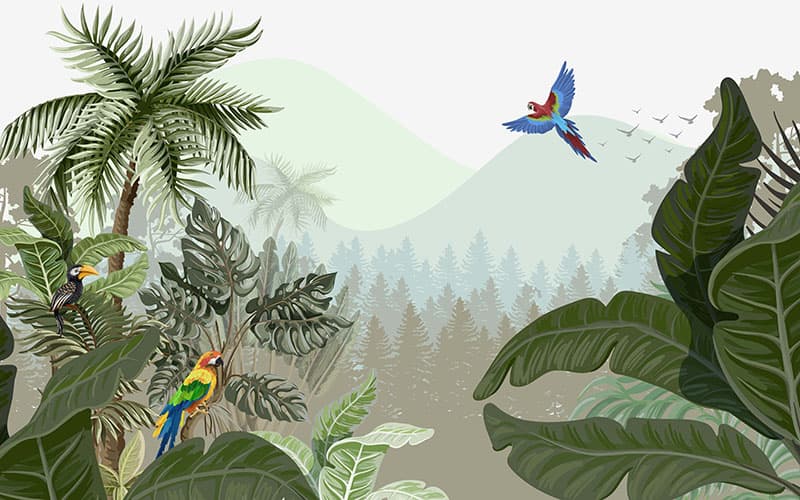 Tropical Landscape Mural Wallpaper pattern detail