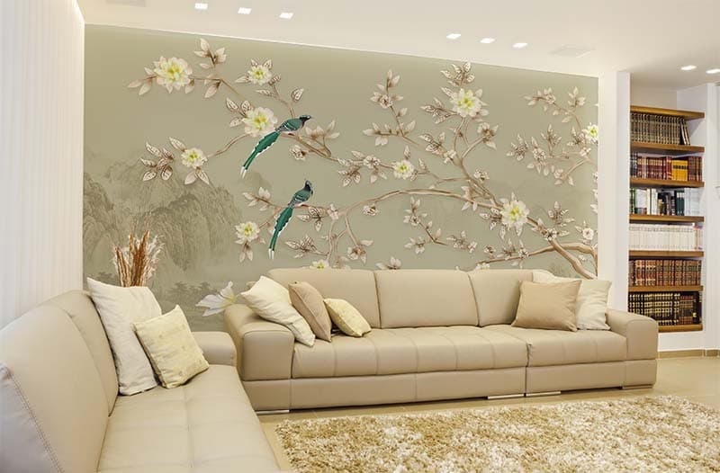 Chinoiserie Style Wall Decor Wallpaper Mural shown in a room