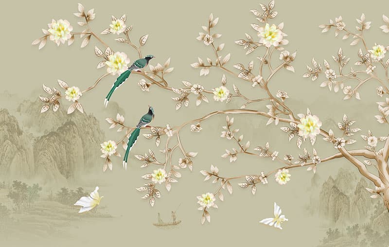 Chinoiserie Style Wall Decor Wallpaper Mural pattern detail
