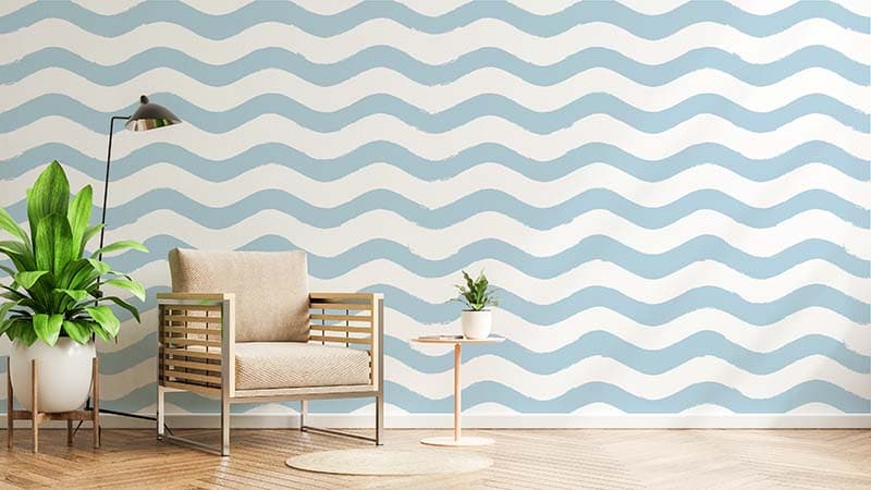 Minimalist Waves Pattern Wallpaper Mural shown in a room