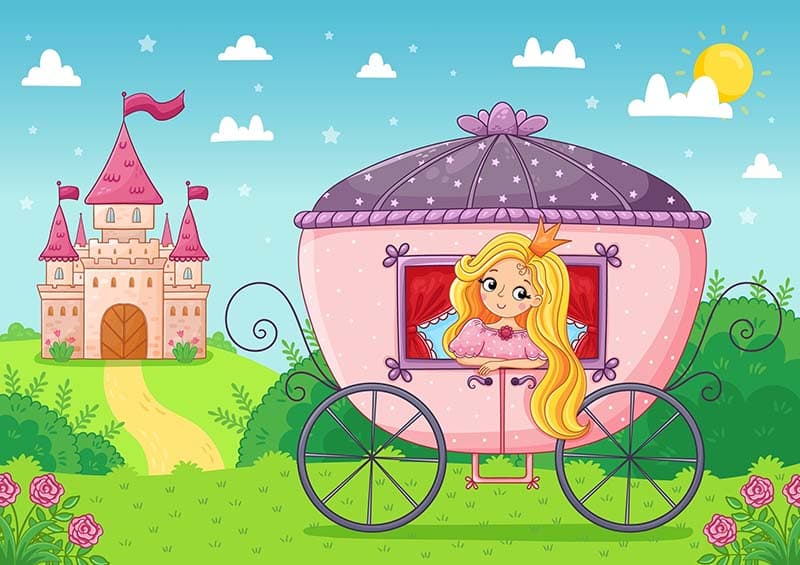 Little Cute Princess in Carriage Wallpaper Mural pattern detail
