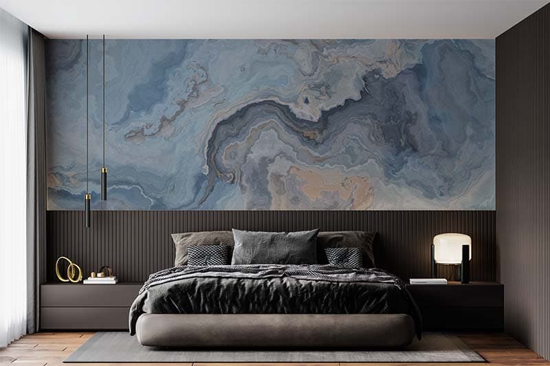 Blue Marble Pattern Wallpaper Mural shown in a room
