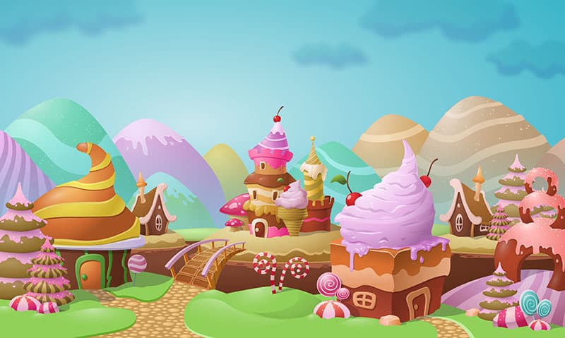Colorful Candy Town Landscape Wallpaper Mural pattern detail