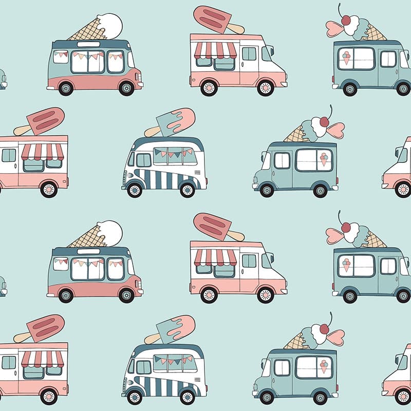 Vintage Ice Cream Trucks Wallpaper Mural pattern detail