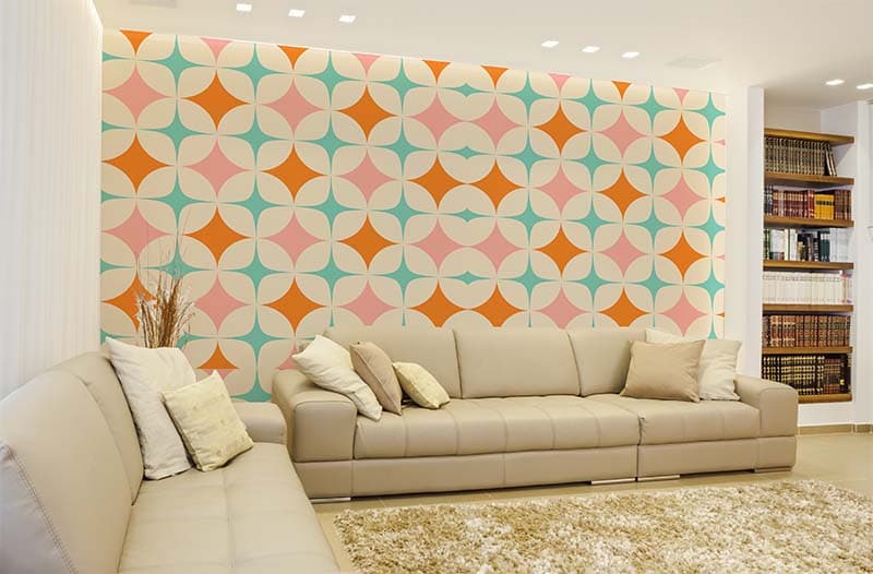 50s Mid Century Modern Pattern Wallpaper Mural shown in a room