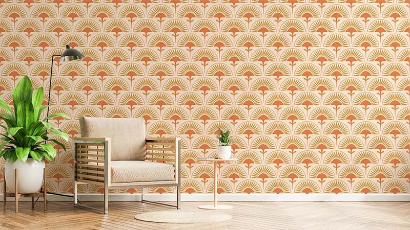Mid Century Atomic Bloom Wallpaper Mural shown in a room