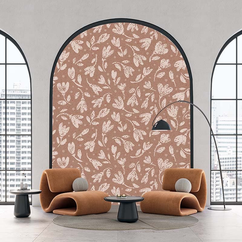 Flower Mocha Mousse Pattern Wallpaper Mural shown in a room