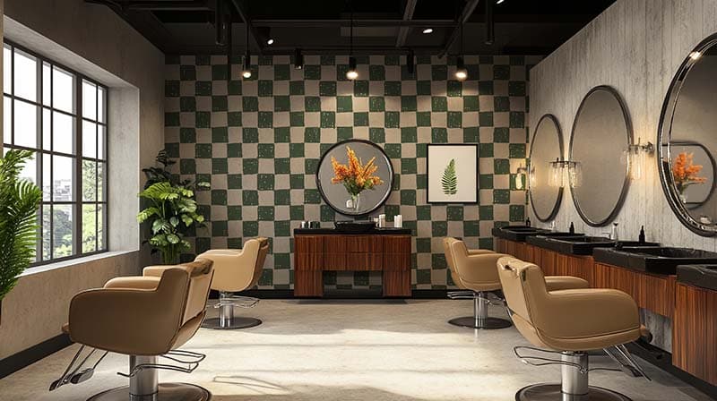 Checkerboard Check Pattern Wallpaper Mural shown in a room