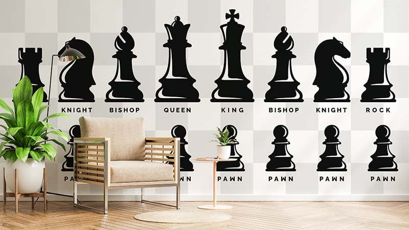 Chess Pieces Icon Wallpaper Mural shown in a room