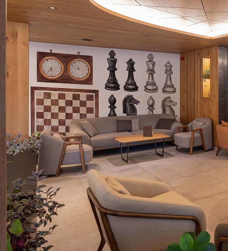 Watercolor Chess Wallpaper Mural shown in a room