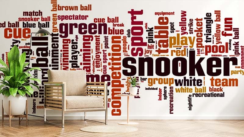 Snooker Word Cloud Wallpaper Mural shown in a room