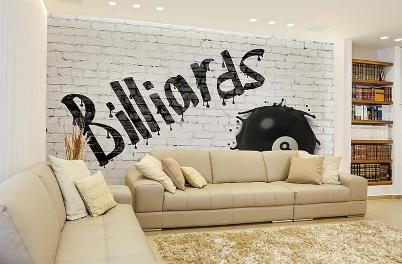 White Brick Billiards Wall Wallpaper Mural shown in a room