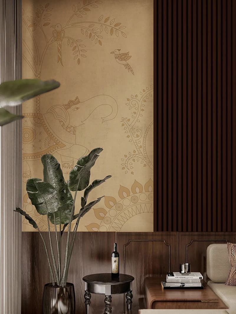 Hasthkala: The Art of Elephant Wallpaper Mural, Customized shown in a room