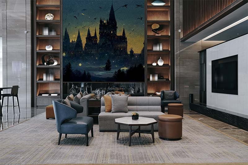Hogwart in The Long Night Wallpaper Mural shown in a room