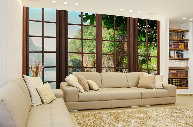 3D River View From Window Wallpaper Mural shown in a room