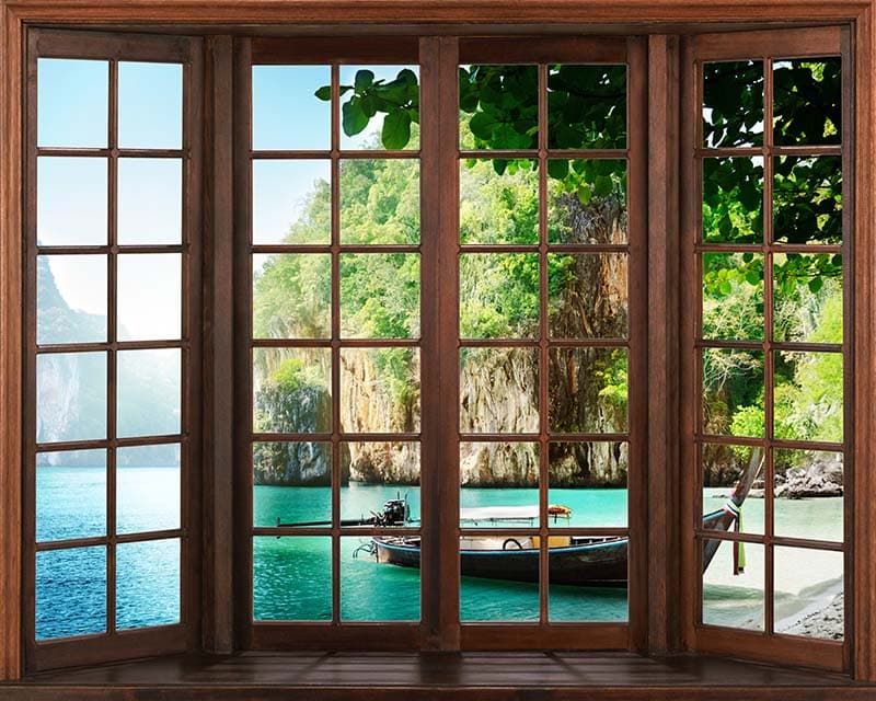 3D River View From Window Wallpaper Mural pattern detail