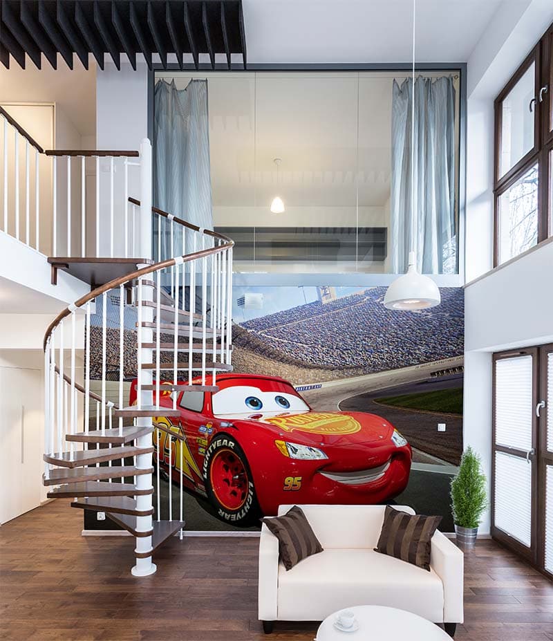 Lightning Fast Car Wallpaper Mural shown in a room