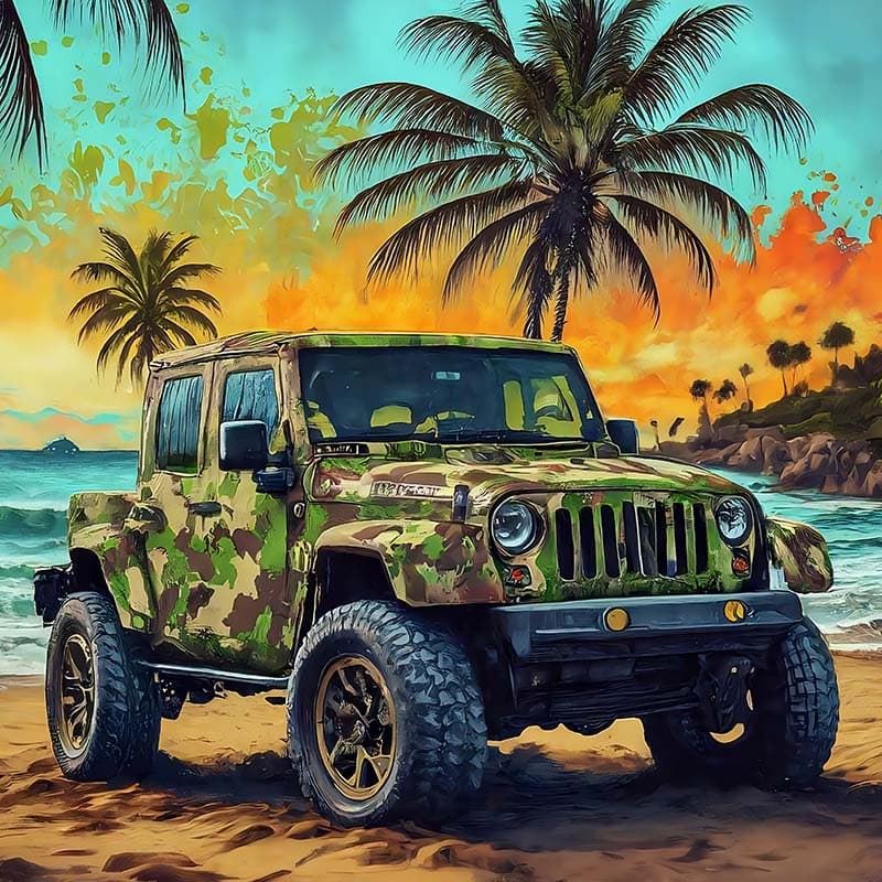 Off Road Camo Jeep Painting Wallpaper Mural pattern detail