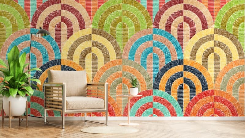 Bohemian Patchwork Wallpaper Mural shown in a room