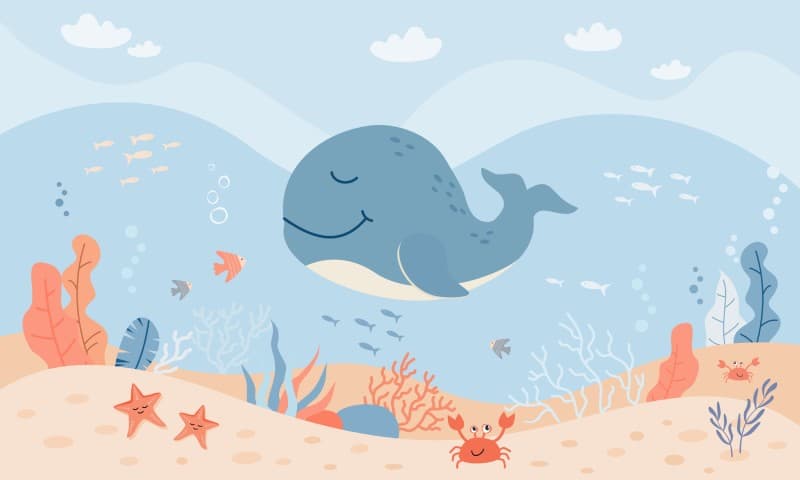 Boho Cute Whale Marine Theme Wallpaper Mural pattern detail