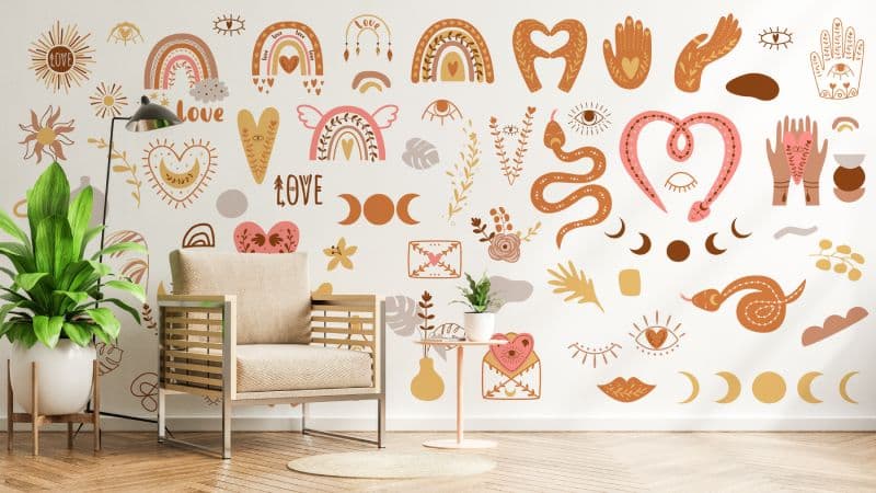 Enchanting Boho Elemental Wallpaper Mural shown in a room