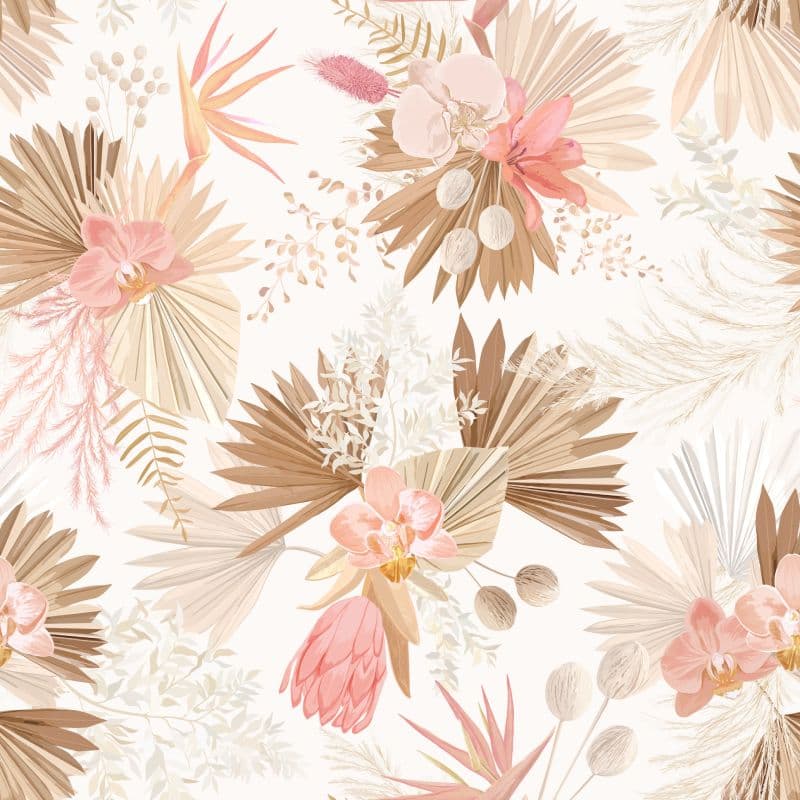 Watercolor Boho Tropical Flower Wallpaper Mural pattern detail