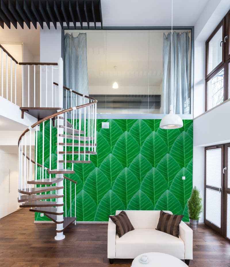 Beautiful Green Leaves Wallpaper Mural shown in a room