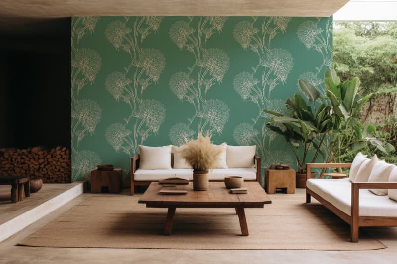 Sea Green Foliage Flower Wallpaper Mural shown in a room