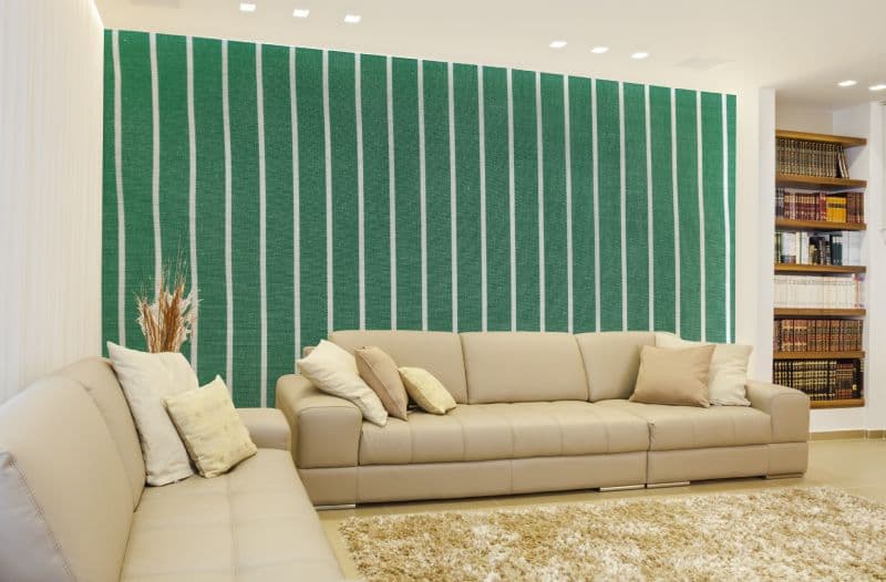 Sea Green Striped Wallpaper Mural shown in a room