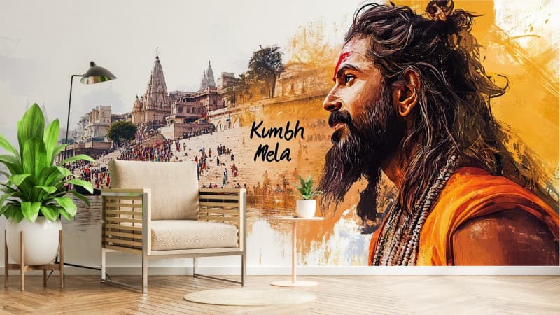 Kumbh Mela Prayagraj Wallpaper Mural shown in a room