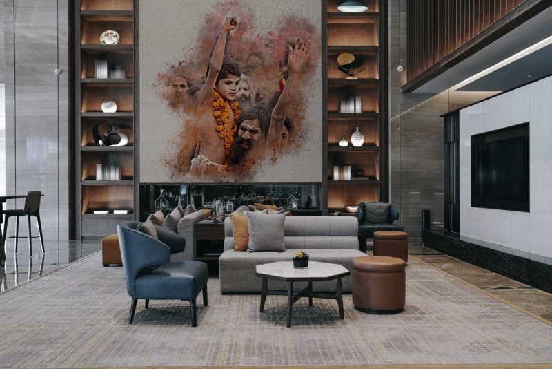 Kumbh Mela Sadhu Portrait Wallpaper Mural shown in a room