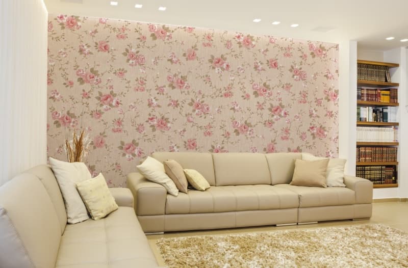 Romantic Floral Rose Tapestry Wallpaper Mural shown in a room