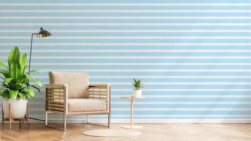 Organic Blue Stripes in Blue Wallpaper Mural shown in a room