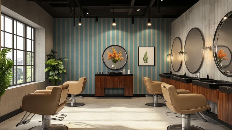 Retro Blue Minimalistic Stripe Wallpaper Mural shown in a room
