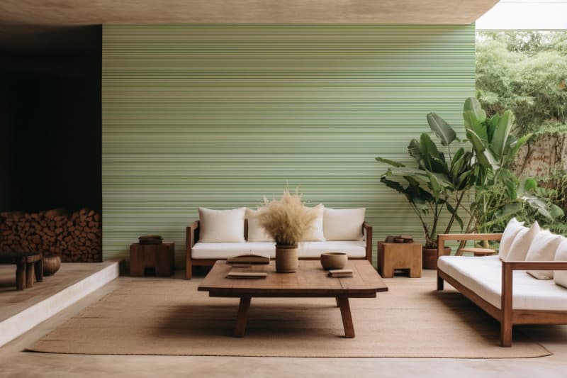Delicate Green Stripe Wallpaper Mural shown in a room