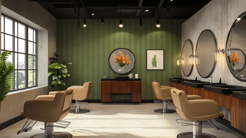 Evergreen Linear Flow Stripe Wallpaper Mural shown in a room