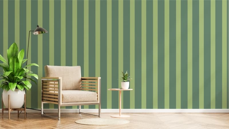 Vertical Jade Stream Stripe Wallpaper Mural shown in a room