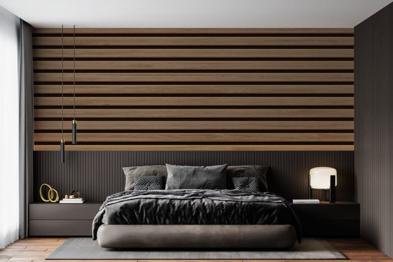 Wooden Textured Slats Wallpaper Mural shown in a room