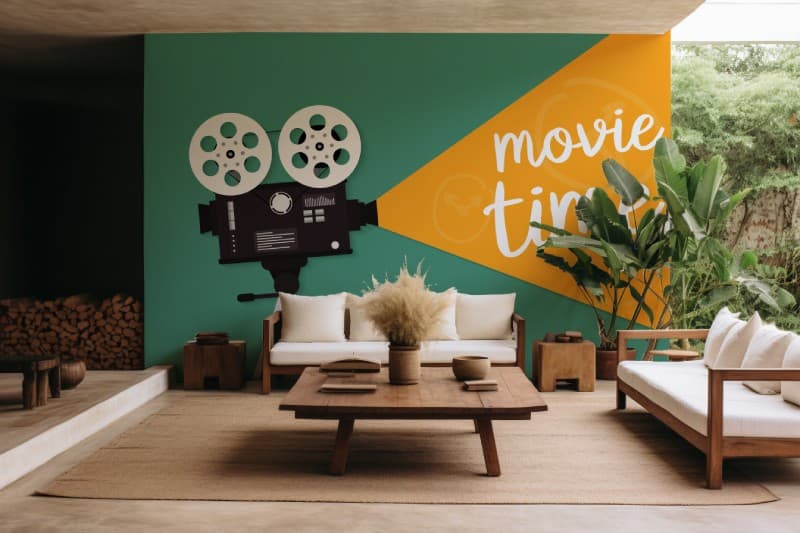Movie Time Wallpaper Mural shown in a room