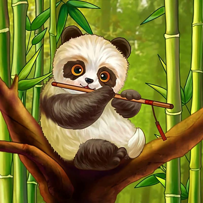 Cute Panda Cub Playing Flute Wallpaper Mural pattern detail