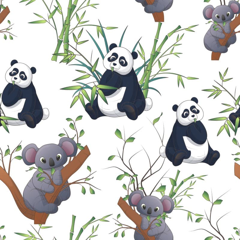 Cute Koalas and Pandas Animal Pattern Kids Room Wallpaper pattern detail