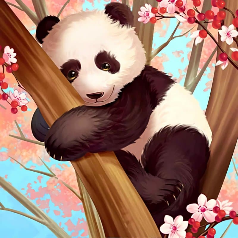 Panda Climbing A Tree Wallpaper Mural pattern detail