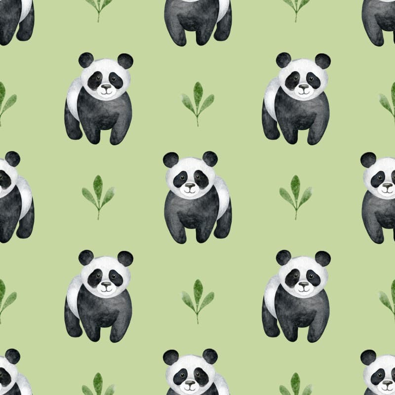Watercolor Panda and Leaves Wallpaper Mural pattern detail